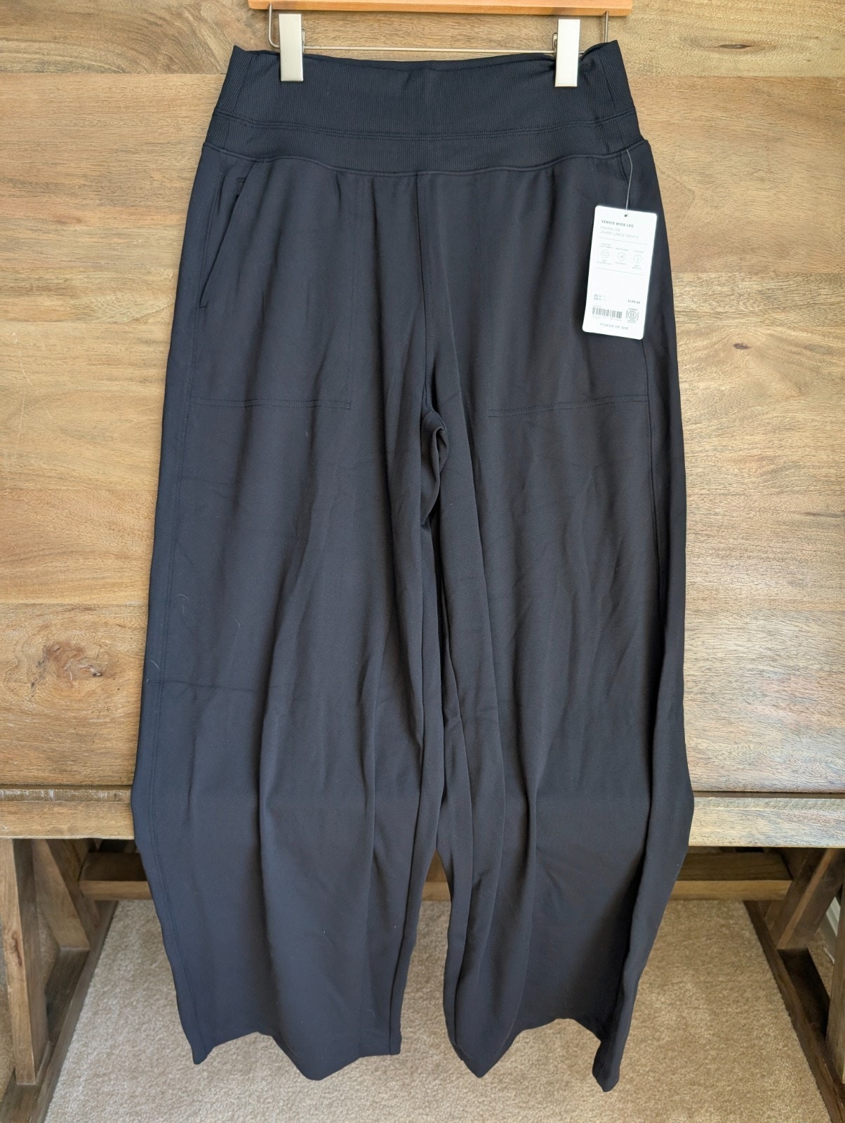 Athleta Pants Women Medium Tall Black Wicking Venice Wide Leg Pull On Nwt